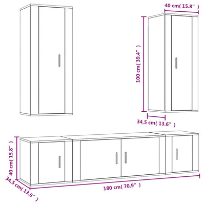 5 Piece TV Cabinet Set Brown Oak Engineered Wood