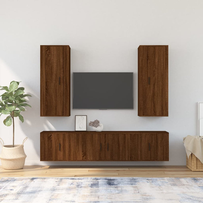 5 Piece TV Cabinet Set Brown Oak Engineered Wood