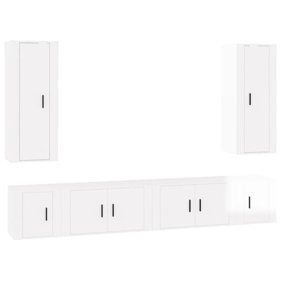 6 Piece TV Cabinet Set High Gloss White Engineered Wood