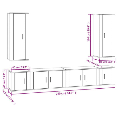 6 Piece TV Cabinet Set High Gloss White Engineered Wood