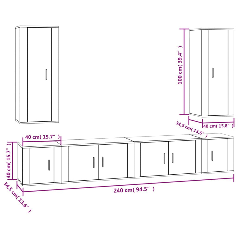 6 Piece TV Cabinet Set High Gloss White Engineered Wood