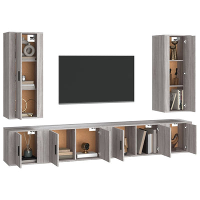 6 Piece TV Cabinet Set Grey Sonoma Engineered Wood