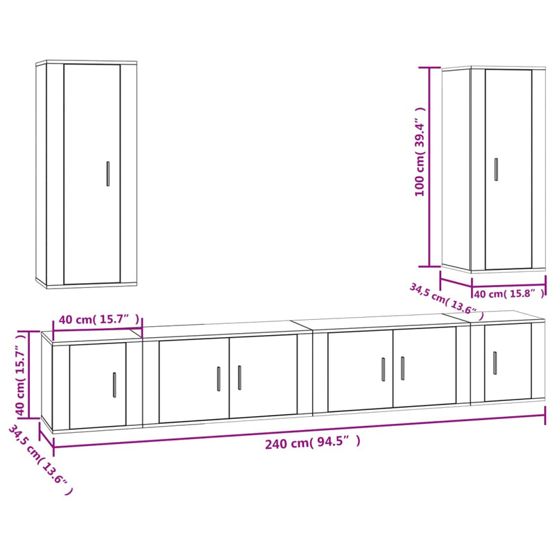 6 Piece TV Cabinet Set Grey Sonoma Engineered Wood