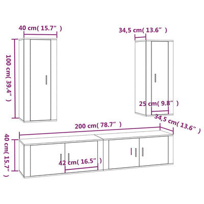 4 Piece TV Cabinet Set White Engineered Wood