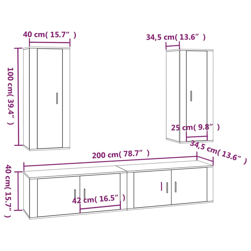 4 Piece TV Cabinet Set Grey Sonoma Engineered Wood