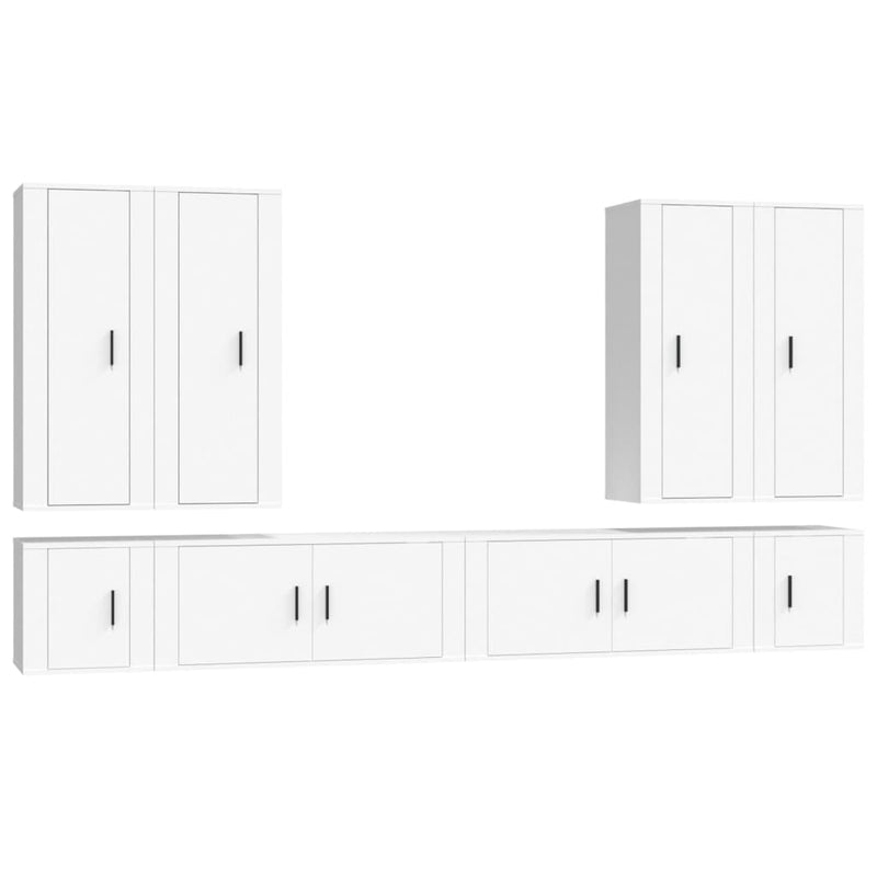 8 Piece TV Cabinet Set White Engineered Wood