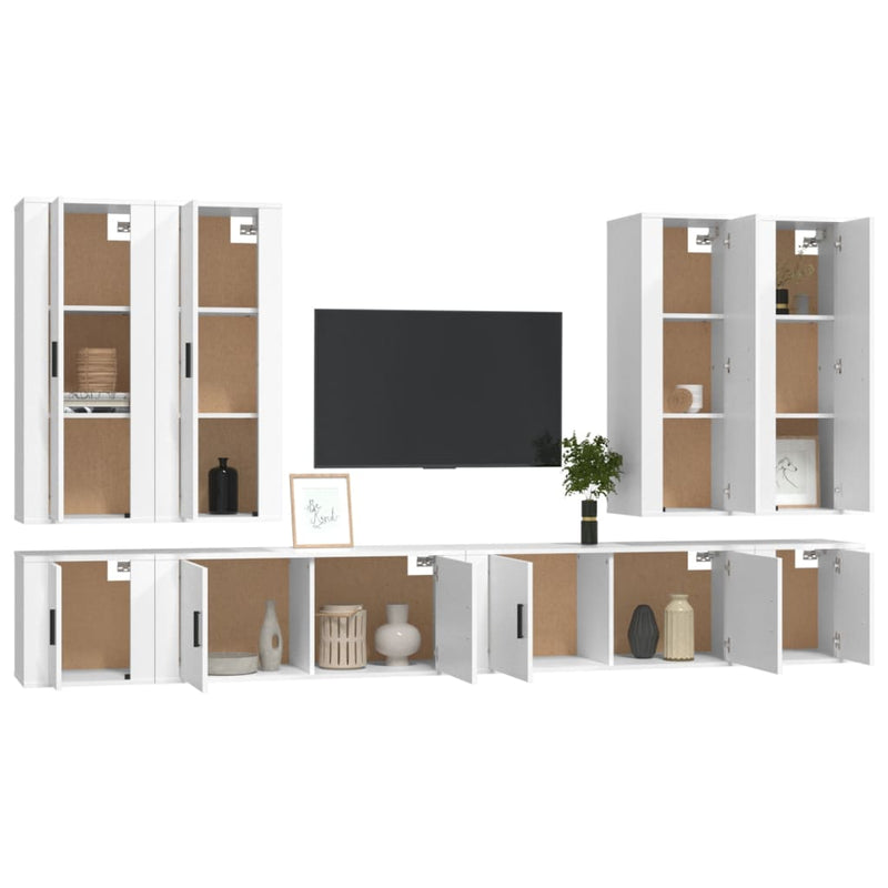 8 Piece TV Cabinet Set White Engineered Wood