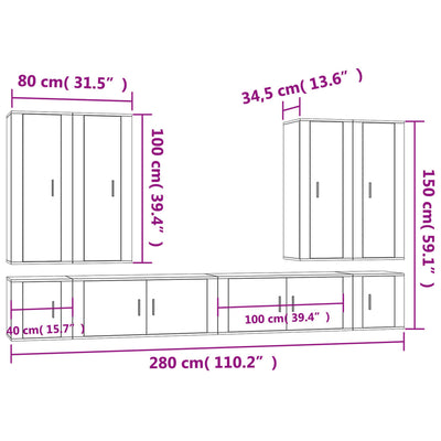 8 Piece TV Cabinet Set White Engineered Wood