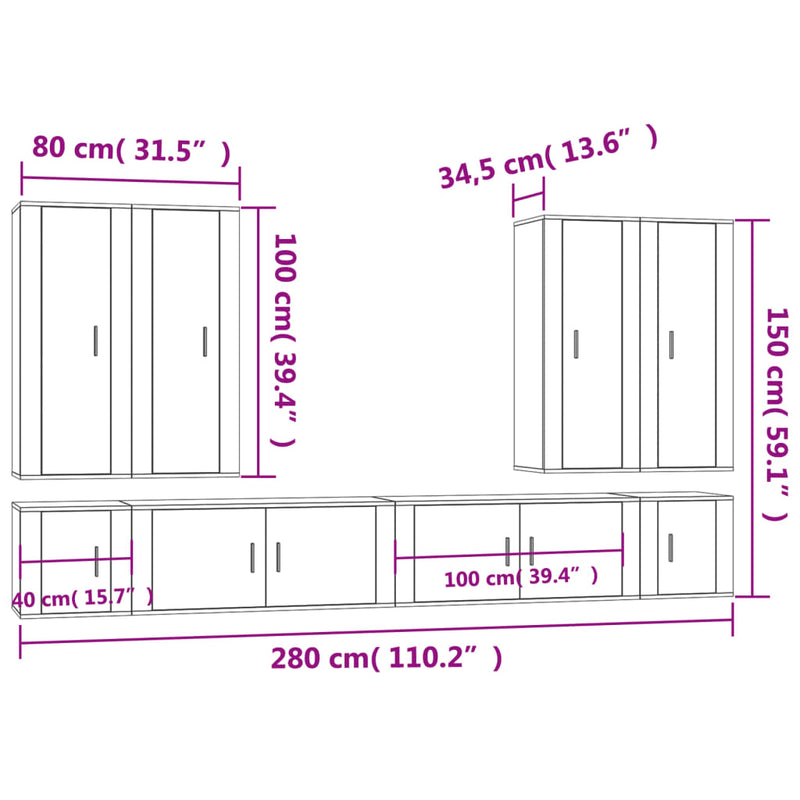 8 Piece TV Cabinet Set Grey Sonoma Engineered Wood