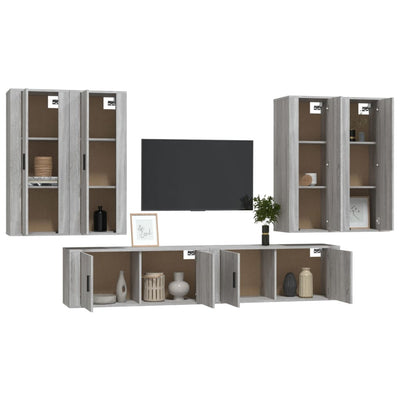 6 Piece TV Cabinet Set Grey Sonoma Engineered Wood