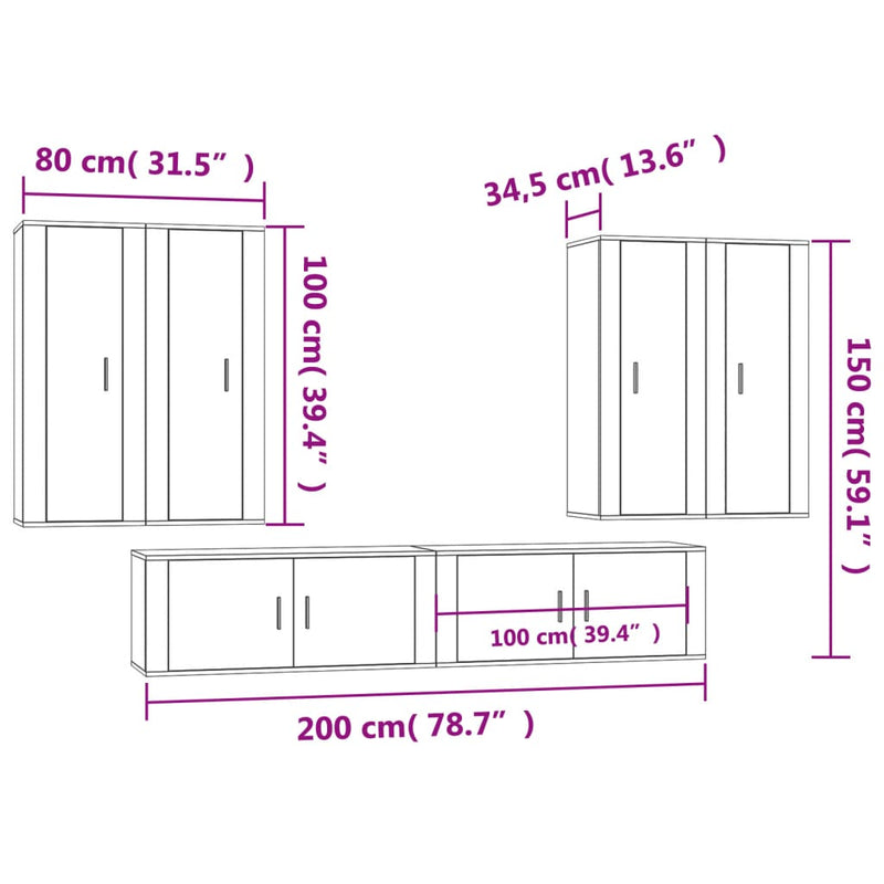 6 Piece TV Cabinet Set Grey Sonoma Engineered Wood