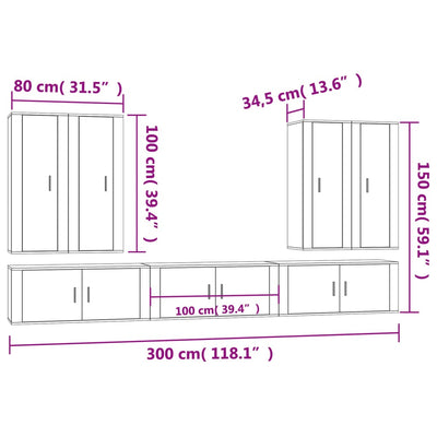 7 Piece TV Cabinet Set White Engineered Wood