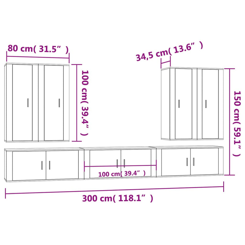 7 Piece TV Cabinet Set White Engineered Wood