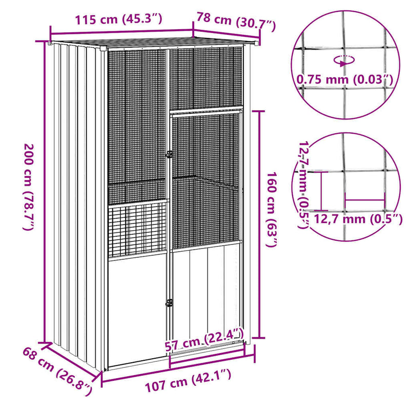 Bird Cage Grey 115x78x200 cm Galvanised Steel