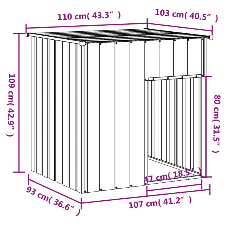 Dog House with Roof Light Grey 110x103x109 cm Galvanised Steel