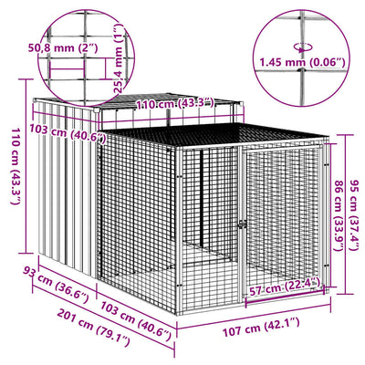 Chicken Cage with Run Light Grey 110x201x110 cm Galvanised Steel