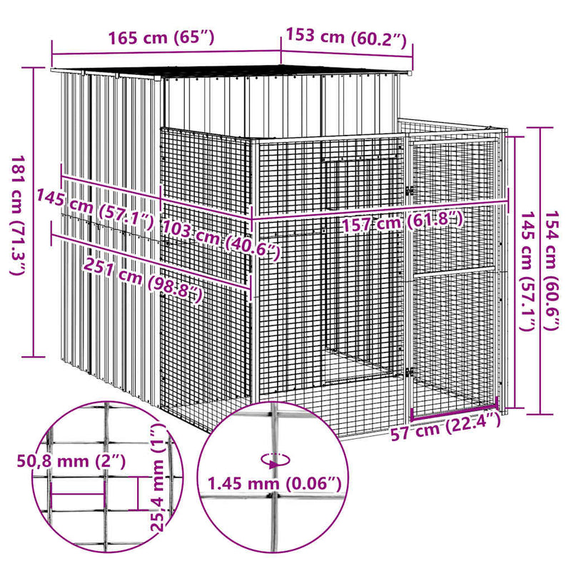 Dog House with Run Anthracite 165x251x181 cm Galvanised Steel