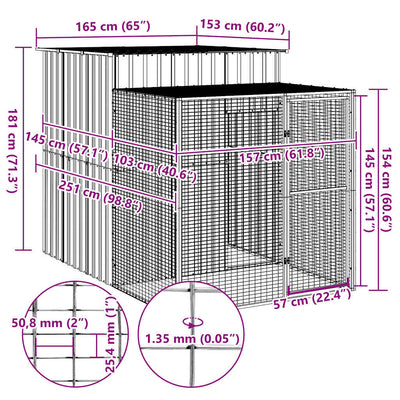 Chicken Cage with Run Anthracite 165x251x181 cm Galvanised Steel