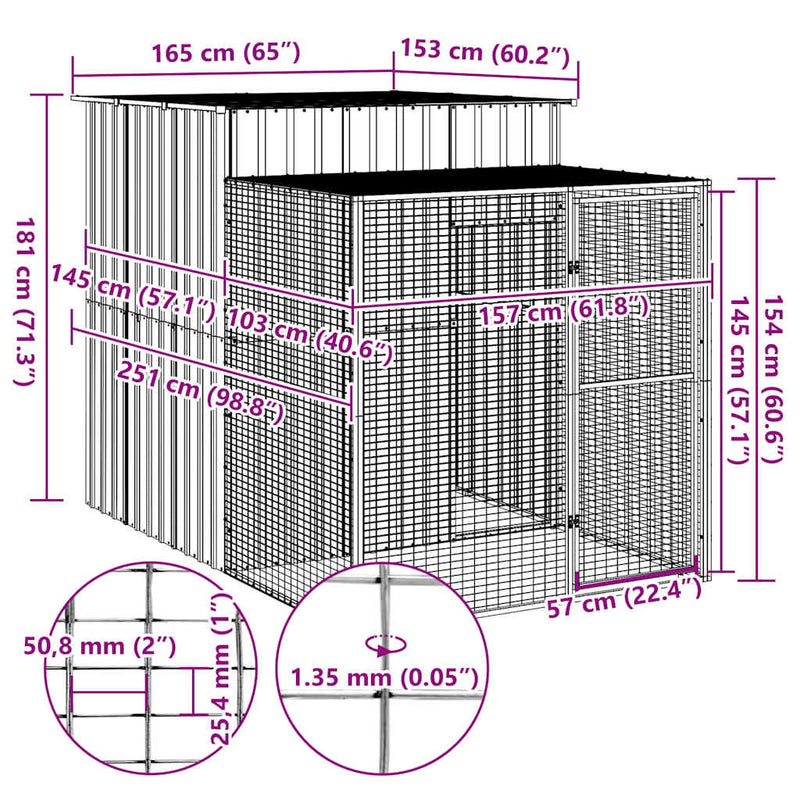 Chicken Cage with Run Anthracite 165x251x181 cm Galvanised Steel