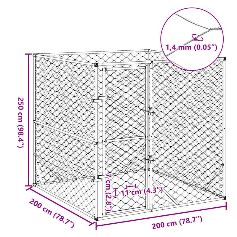 Outdoor Dog Kennel Silver 2x2x2 m Galvanised Steel