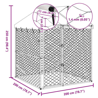 Outdoor Dog Kennel with Roof Silver 2x2x2.5 m Galvanised Steel