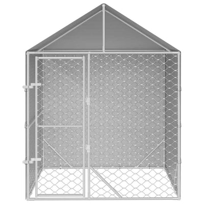 Outdoor Dog Kennel with Roof Silver 2x2x2.5 m Galvanised Steel