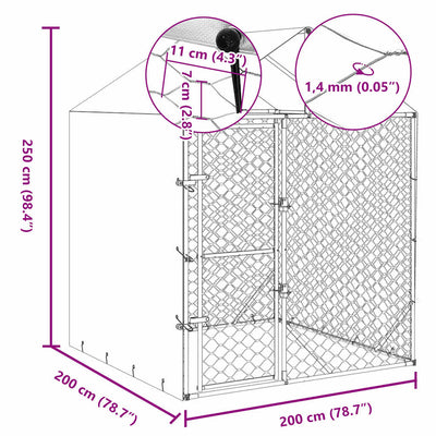 Outdoor Dog Kennel with Roof Silver 2x2x2.5 m Galvanised Steel