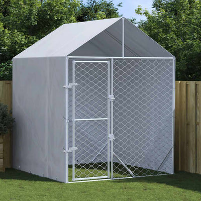 Outdoor Dog Kennel with Roof Silver 2x2x2.5 m Galvanised Steel