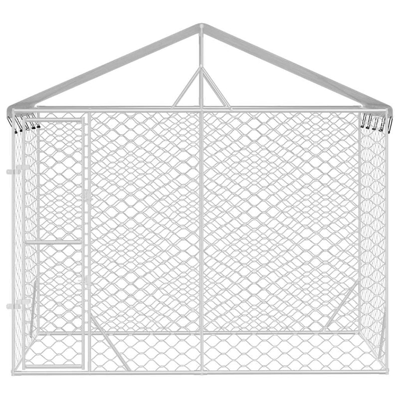 Outdoor Dog Kennel with Roof Silver 3x1.5x2.5 m Galvanised Steel