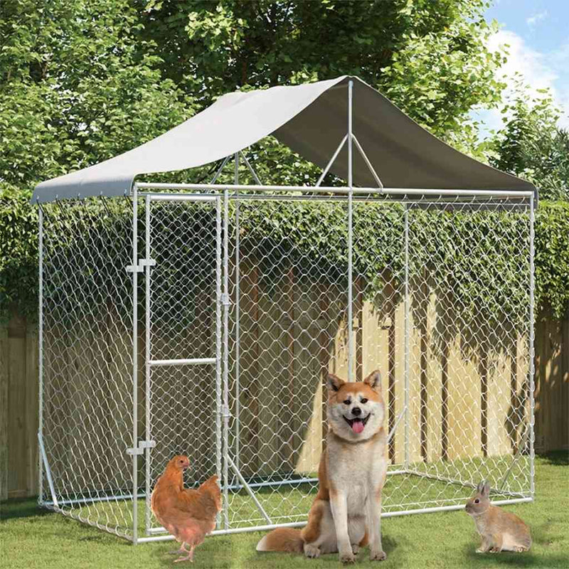 Outdoor Dog Kennel with Roof Silver 3x1.5x2.5 m Galvanised Steel