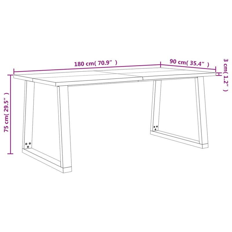 Dining Table with Live Edge 180x90x75 cm Solid Wood Acacia