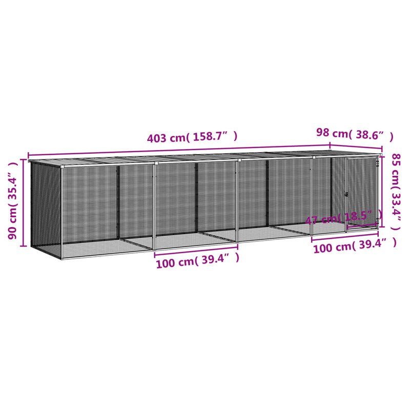 Chicken Cage with Roof Light Grey 403x98x90 cm Galvanised Steel