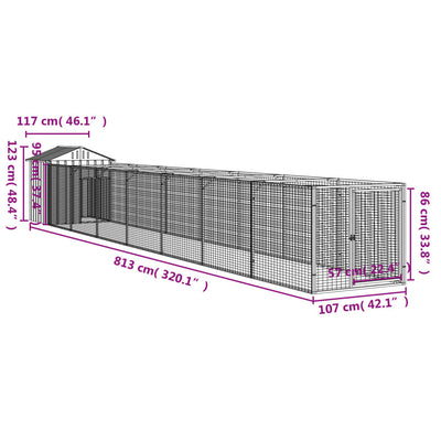 Dog House with Roof Light Grey 117x813x123 cm Galvanised Steel