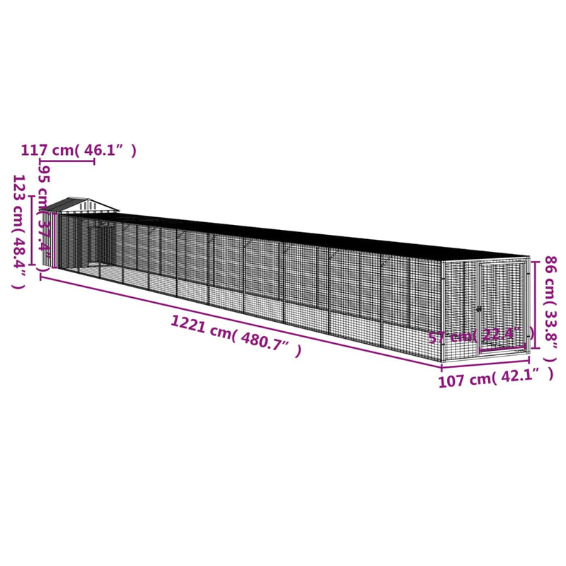 Chicken Cage with Run Anthracite 117x1221x123 cm Galvanised Steel