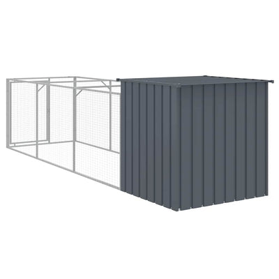 Dog House with Run Anthracite 110x405x110 cm Galvanised Steel