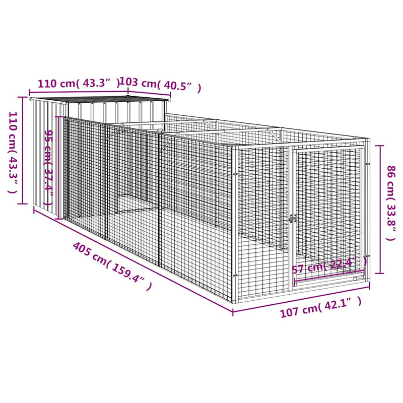 Dog House with Run Anthracite 110x405x110 cm Galvanised Steel