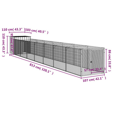 Dog House with Run Anthracite 110x813x110 cm Galvanised Steel