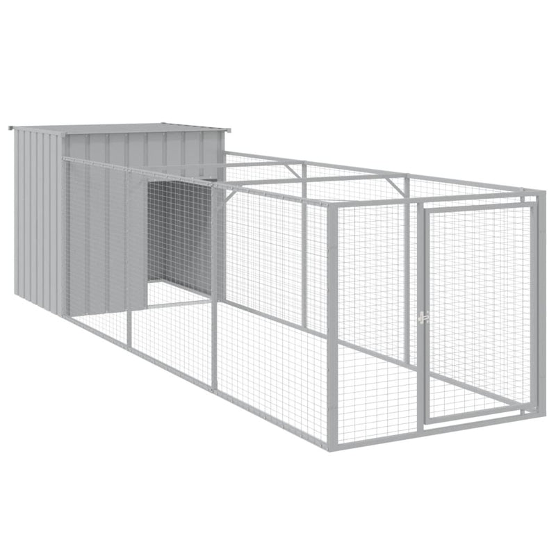 Dog House with Run Light Grey 110x405x110 cm Galvanised Steel