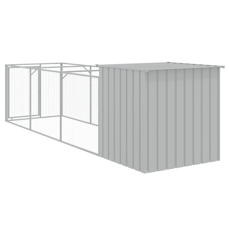 Dog House with Run Light Grey 110x405x110 cm Galvanised Steel