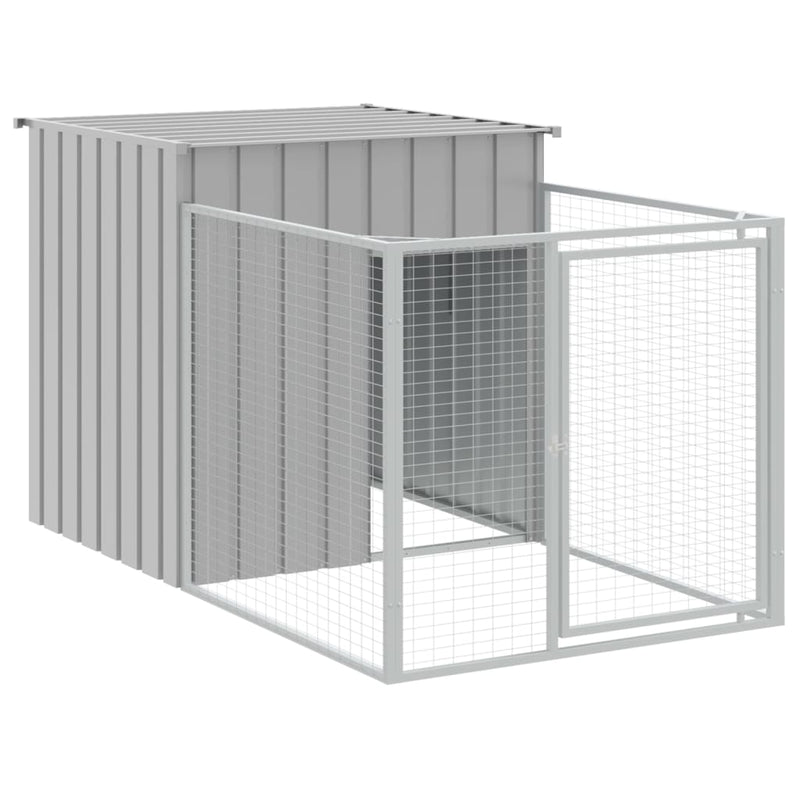 Dog House with Run Light Grey 110x405x110 cm Galvanised Steel