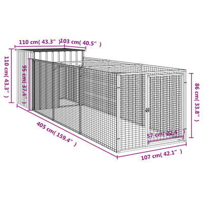 Dog House with Run Light Grey 110x405x110 cm Galvanised Steel