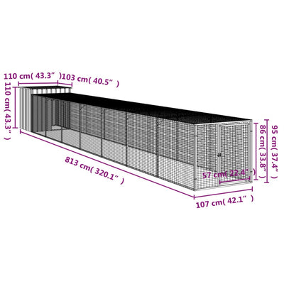 Chicken Cage with Run Light Grey 110x813x110 cm Galvanised Steel