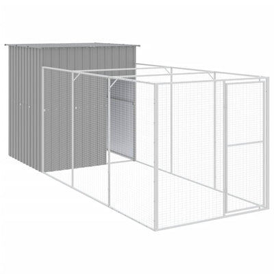 Dog House with Run Light Grey 165x455x181 cm Galvanised Steel