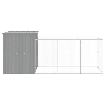 Dog House with Run Light Grey 165x455x181 cm Galvanised Steel