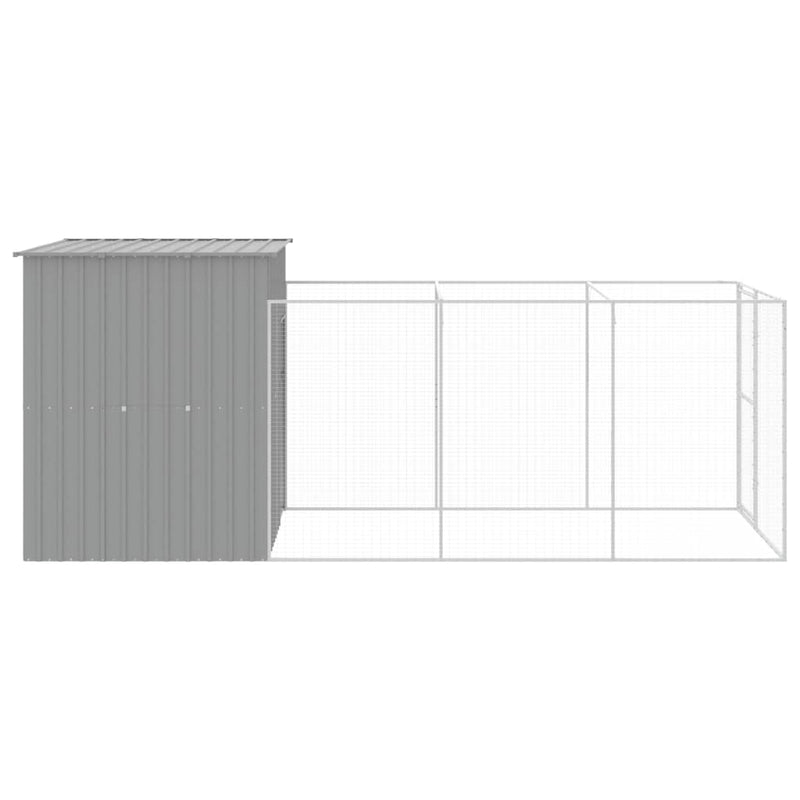 Dog House with Run Light Grey 165x455x181 cm Galvanised Steel