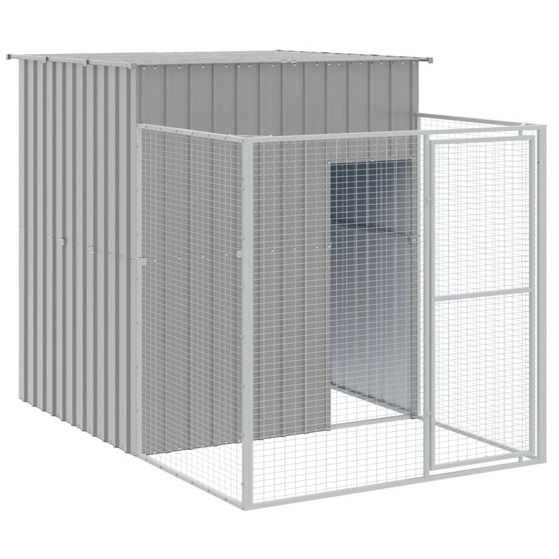 Dog House with Run Light Grey 165x455x181 cm Galvanised Steel