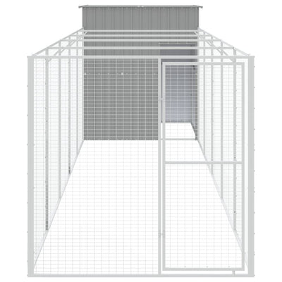 Dog House with Run Light Grey 165x659x181 cm Galvanised Steel