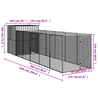 Dog House with Run Light Grey 165x659x181 cm Galvanised Steel