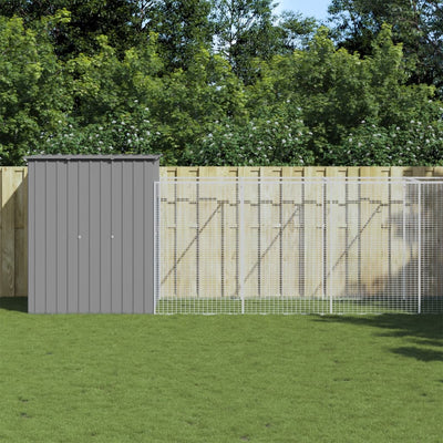 Dog House with Run Light Grey 165x659x181 cm Galvanised Steel