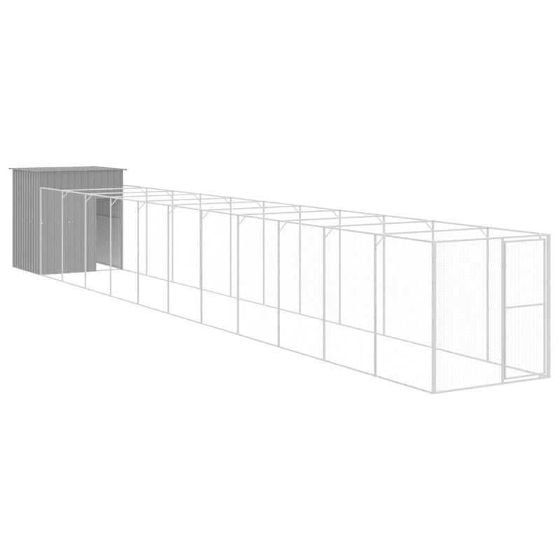 Dog House with Run Light Grey 165x1271x181 cm Galvanised Steel